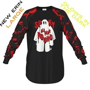 LuLaRoe Erin Spooky All Year Round Black and Red Shirt Blood Splatter Uni-sex L